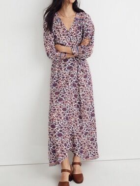 Natalie Martin White Floral Fiore Print Long Sleeve Midi Dress| M